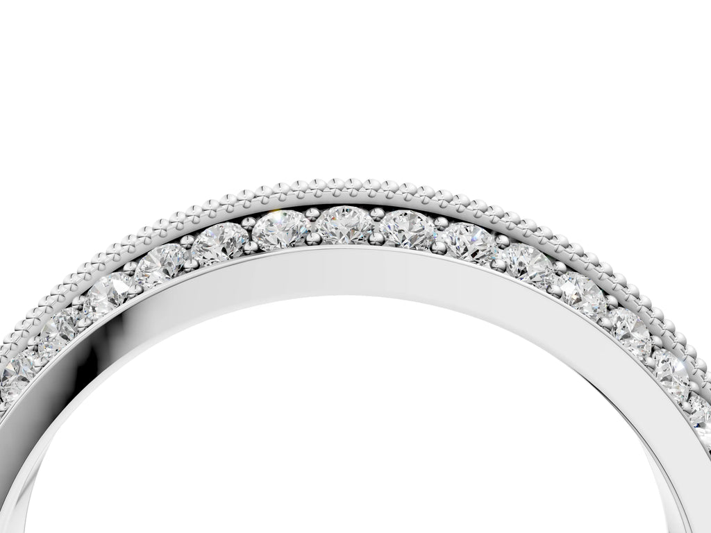 Platinum Double Row Pavé Round Diamond White Gold Band with Shared Prong Setting