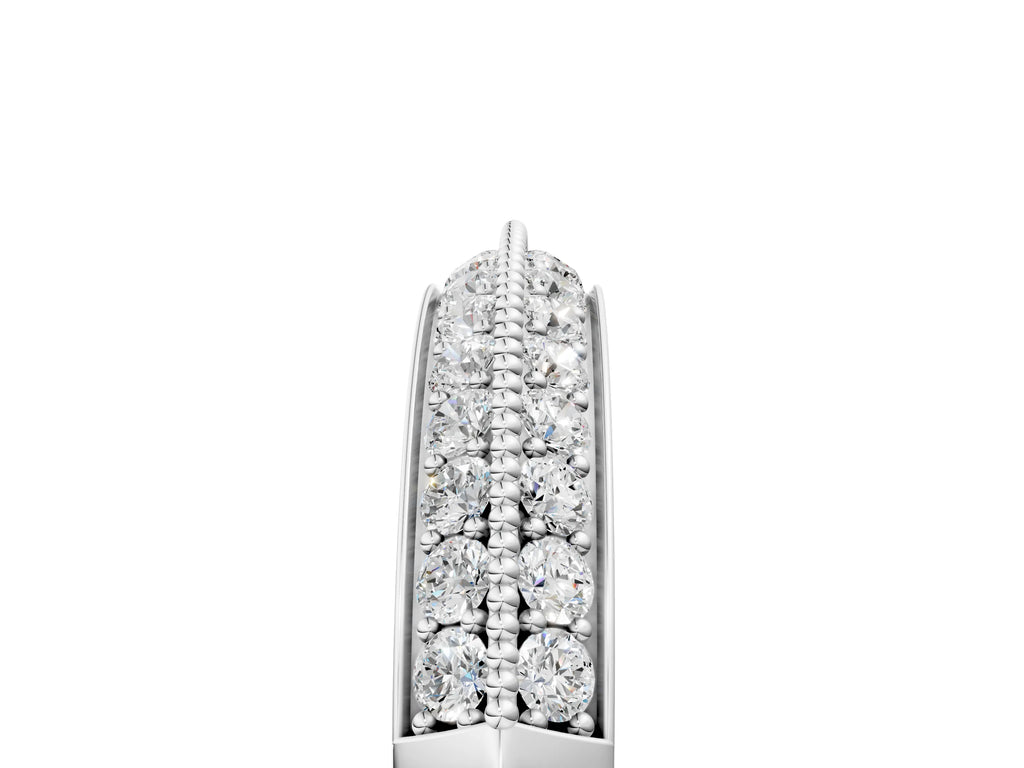 Platinum Double Row Pavé Round Diamond White Gold Band with Shared Prong Setting