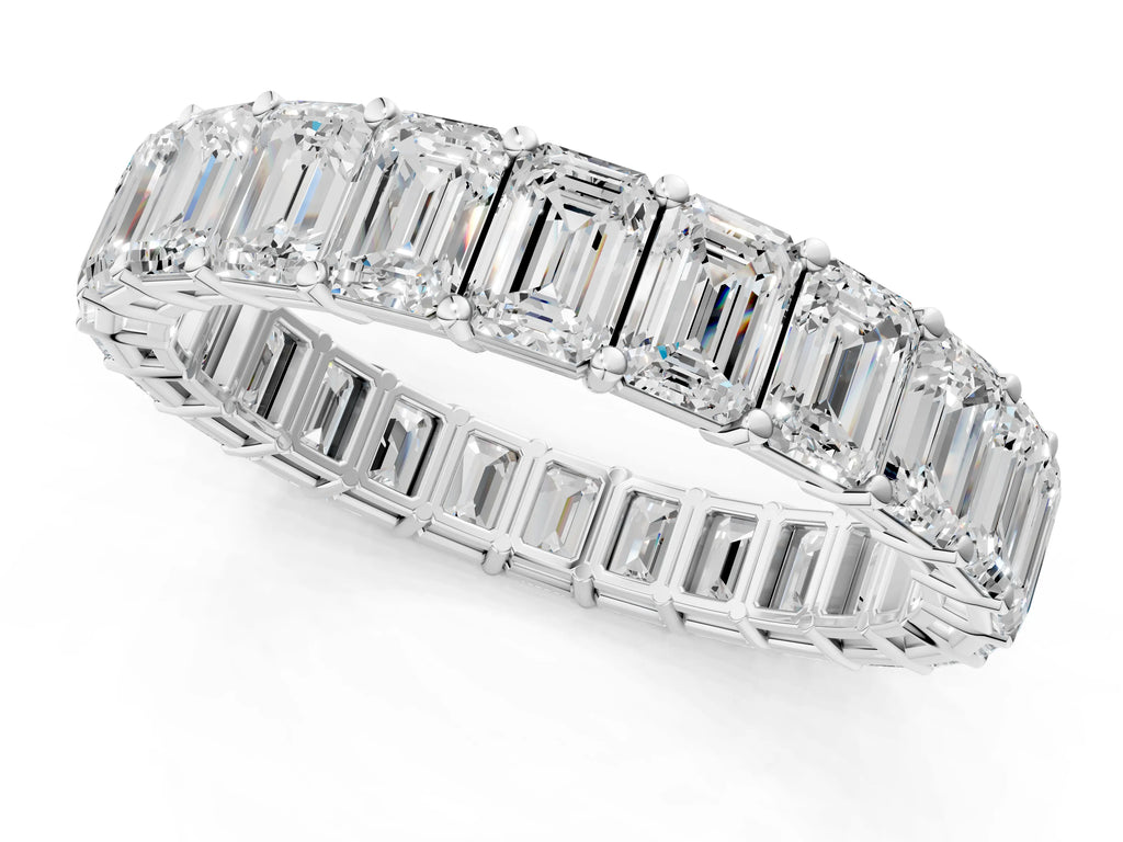Platinum Emerald Cut Diamond Eternity Band with Shared Prong Setting