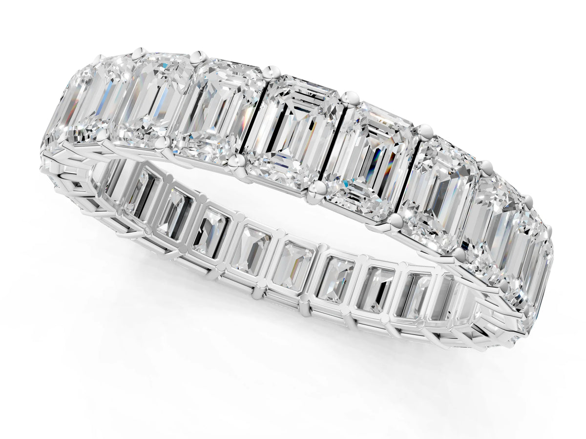 Platinum Emerald Cut Diamond Eternity Band with Shared Prong Setting