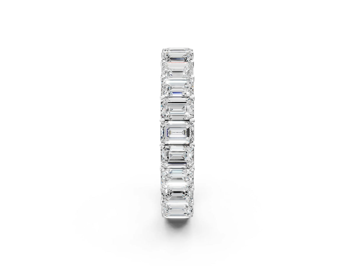 Platinum Emerald Cut Diamond Eternity Band with Shared Prong Setting