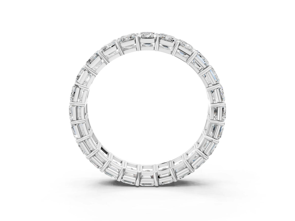 Platinum Emerald Cut Diamond Eternity Band with Shared Prong Setting
