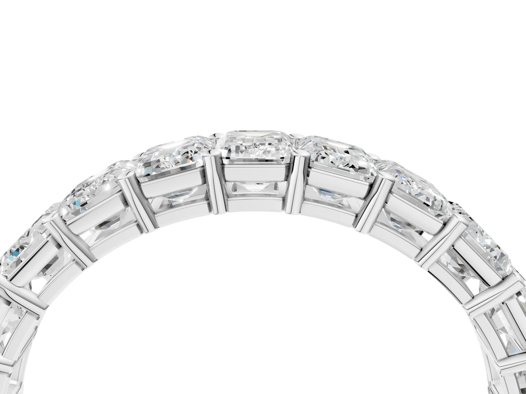 Platinum Emerald Cut Diamond Eternity Band with Shared Prong Setting