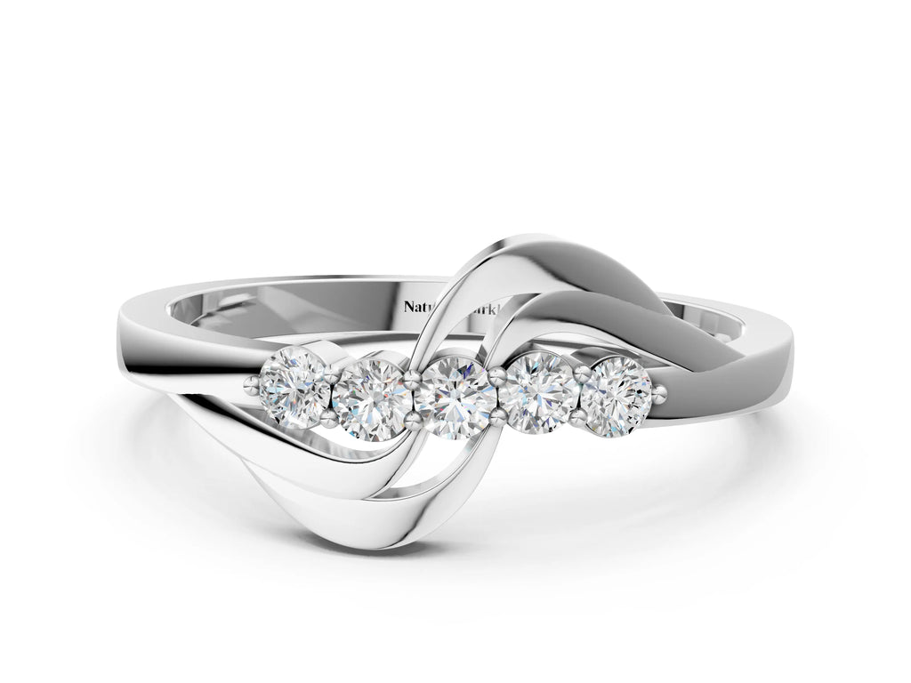 Platinum Five-Stone Round Diamond Crossover Band with Prong Setting