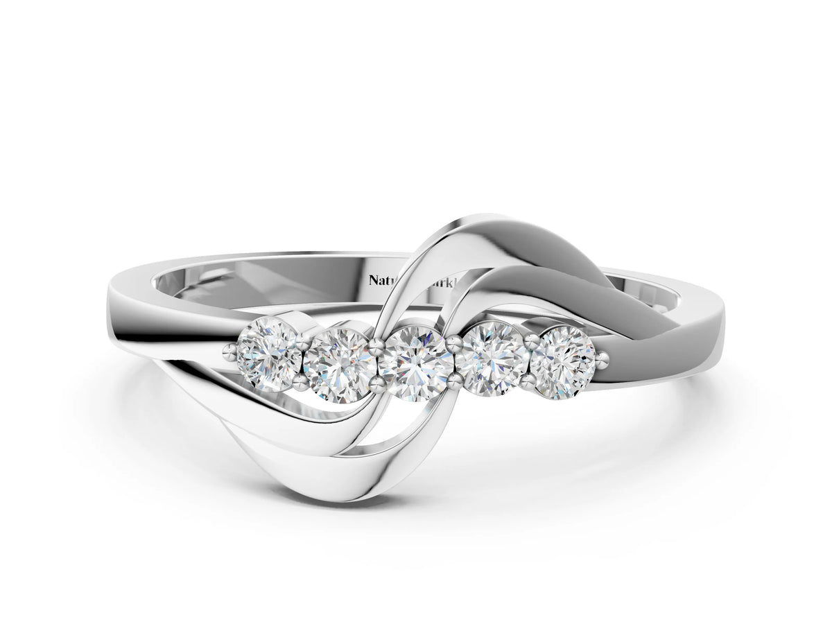 Platinum Five-Stone Round Diamond Crossover Band with Prong Setting
