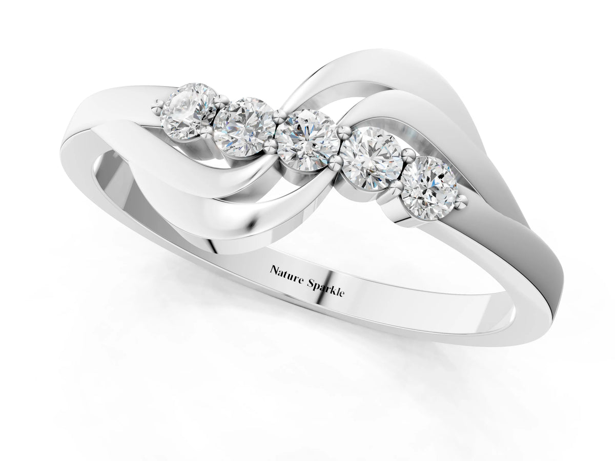 Platinum Five-Stone Round Diamond Crossover Band with Prong Setting