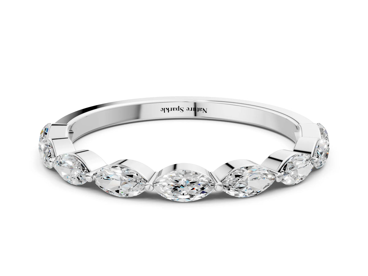 Platinum Marquise Diamond Half Eternity Band with Prong Setting