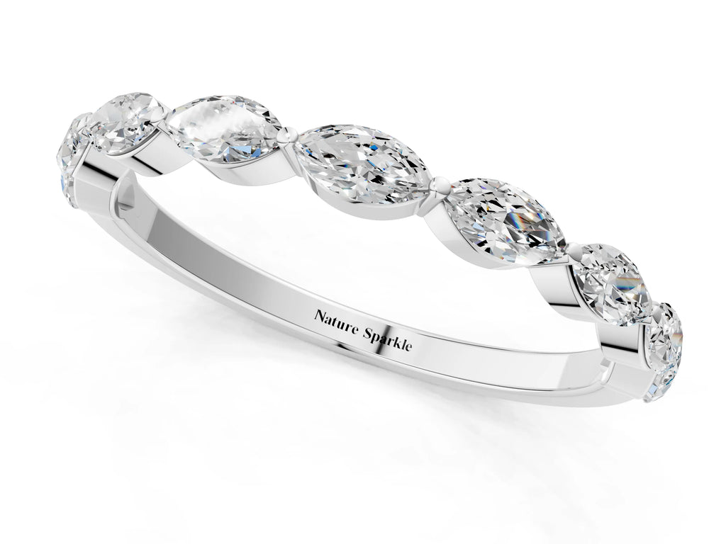Platinum Marquise Diamond Half Eternity Band with Prong Setting