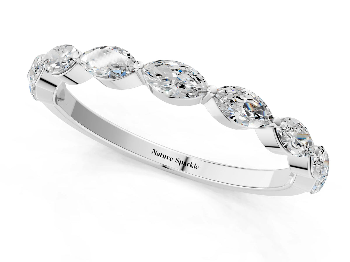 Platinum Marquise Diamond Half Eternity Band with Prong Setting