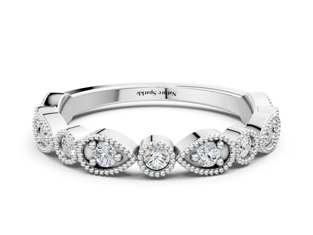 Platinum Milgrain Bezel Set Pear and Round Diamond Eternity Band