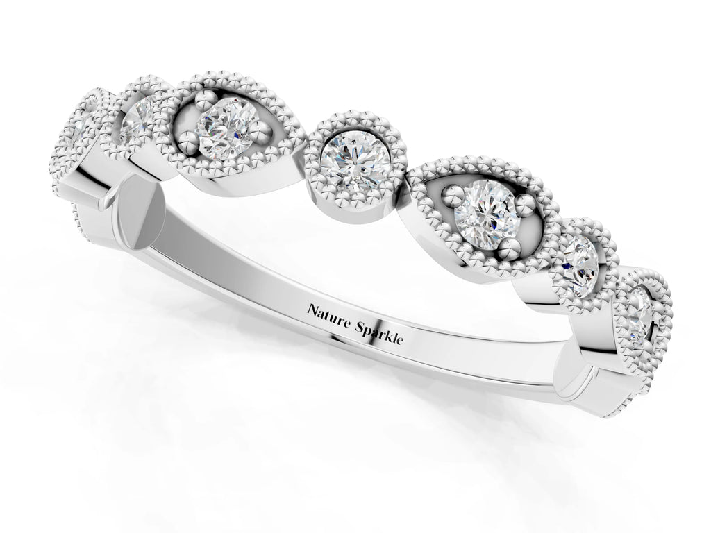 Platinum Milgrain Bezel Set Pear and Round Diamond Eternity Band