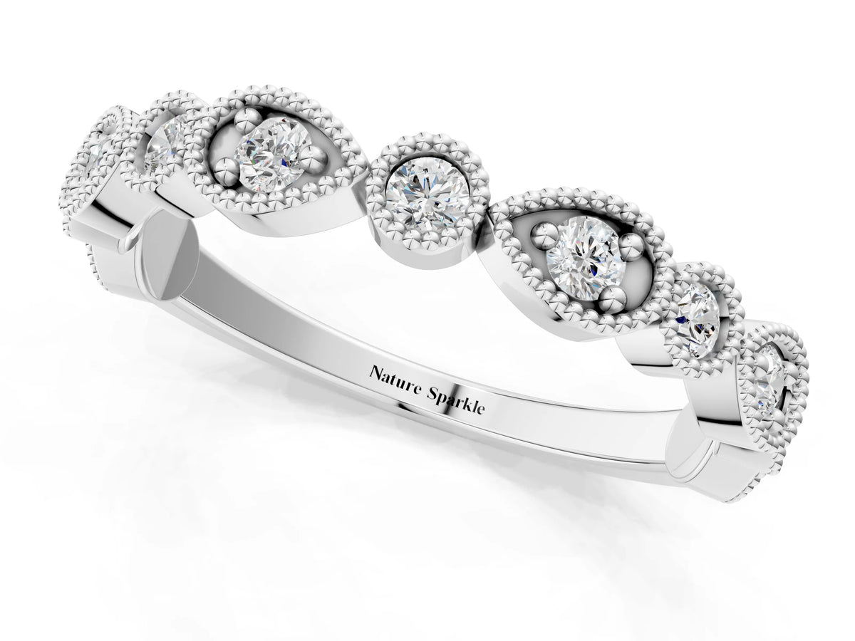 Platinum Milgrain Bezel Set Pear and Round Diamond Eternity Band