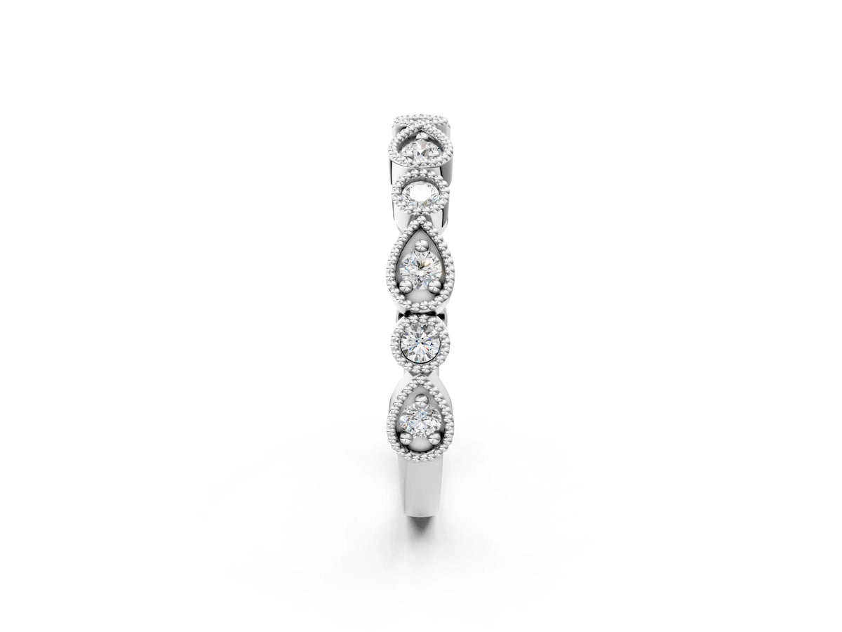 Platinum Milgrain Bezel Set Pear and Round Diamond Eternity Band