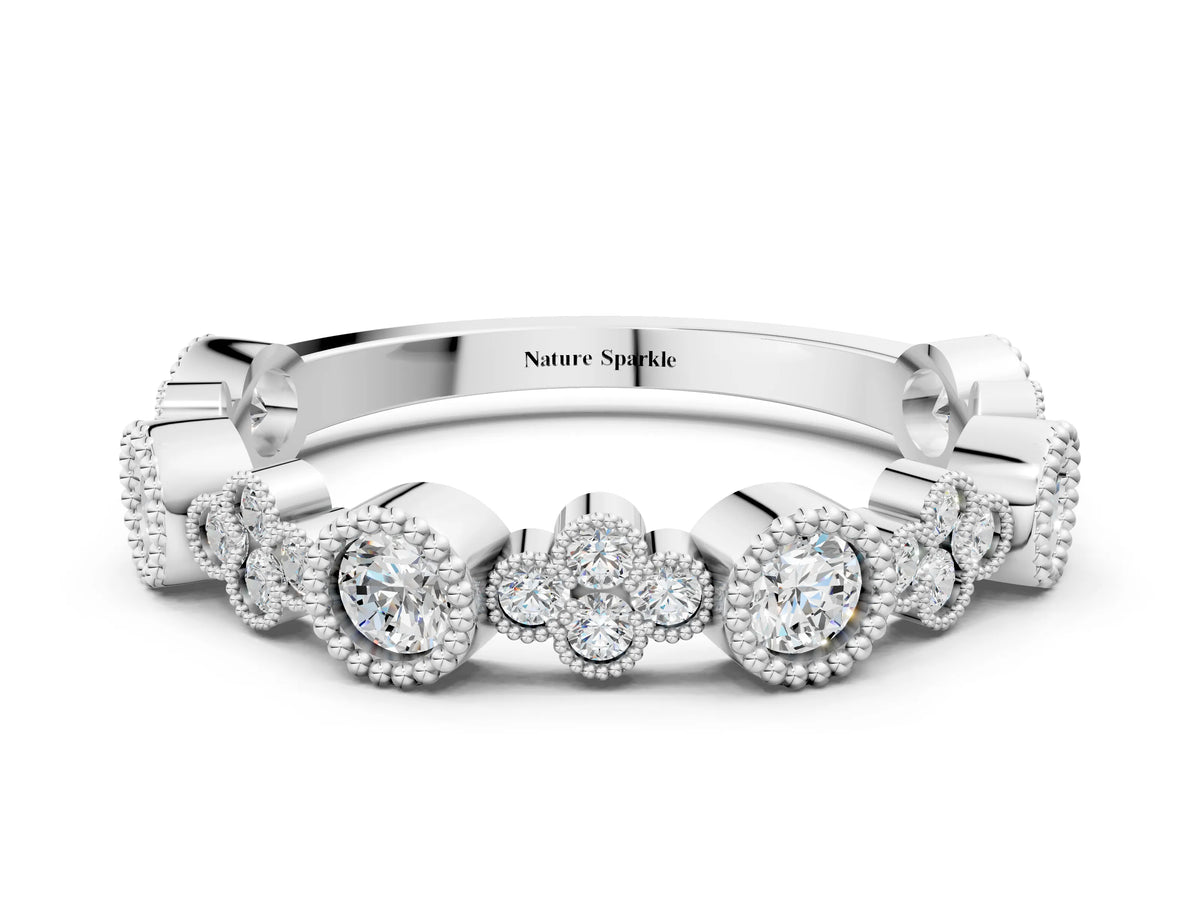 Platinum Milgrain Bezel Set Round Diamond Cluster Eternity Band