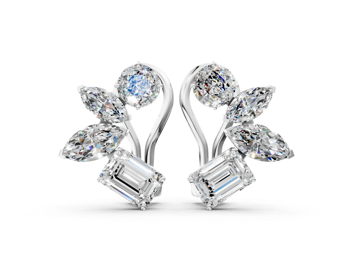 Platinum Multi-Shape Diamond Cluster Stud Earrings