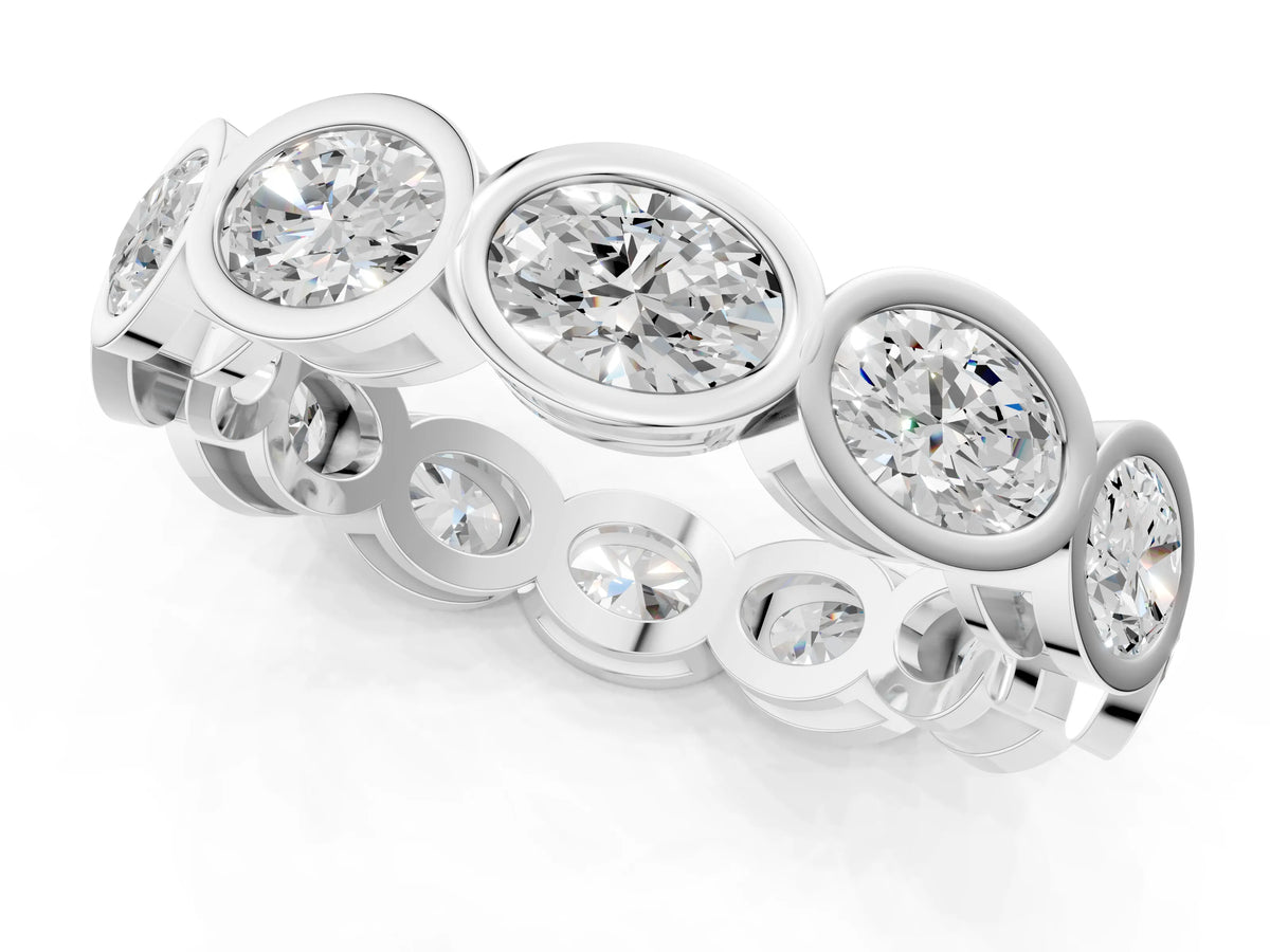 Platinum Oval Diamond Bezel Set Eternity Wedding Band