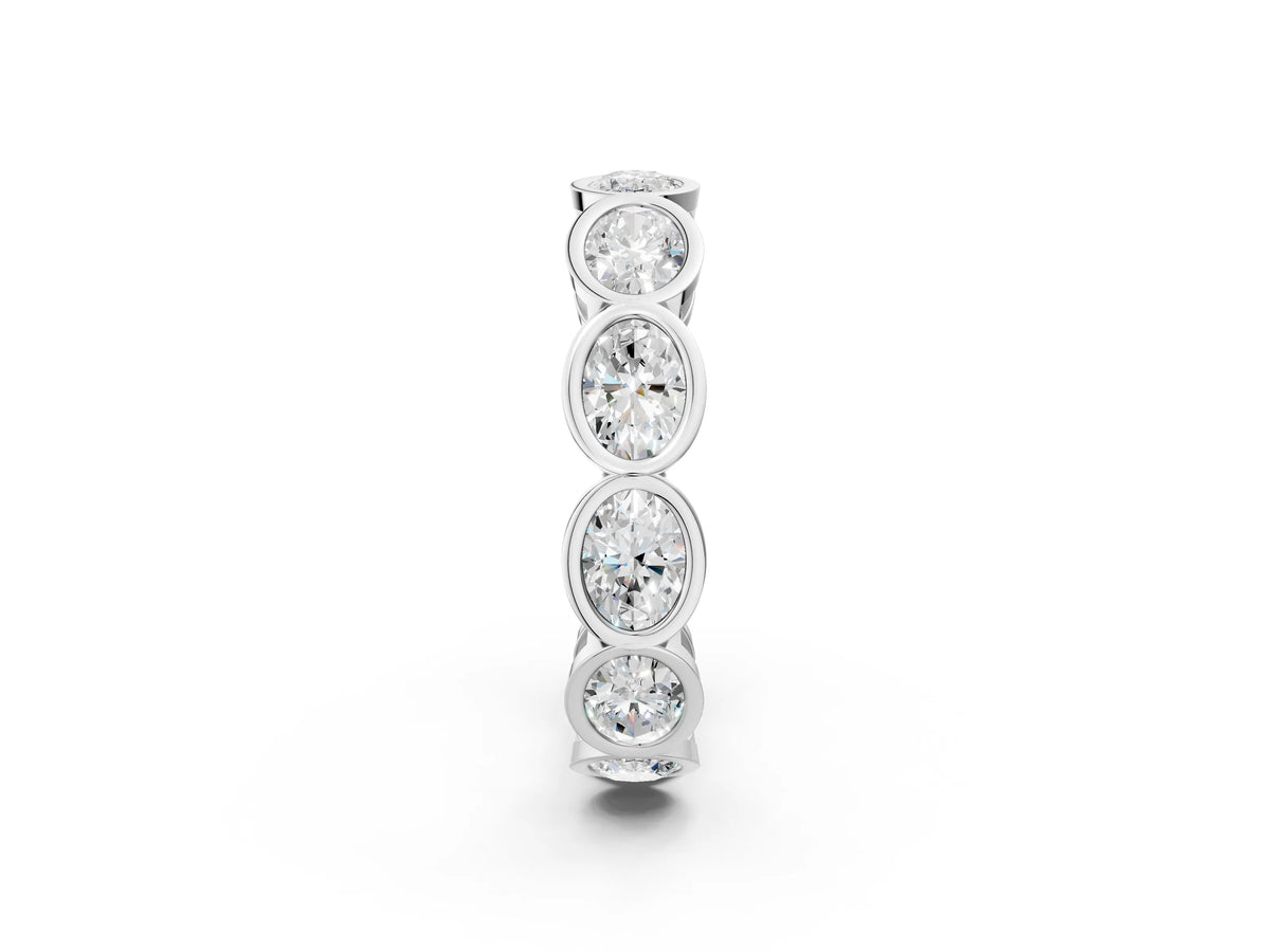 Platinum Oval Diamond Bezel Set Eternity Wedding Band
