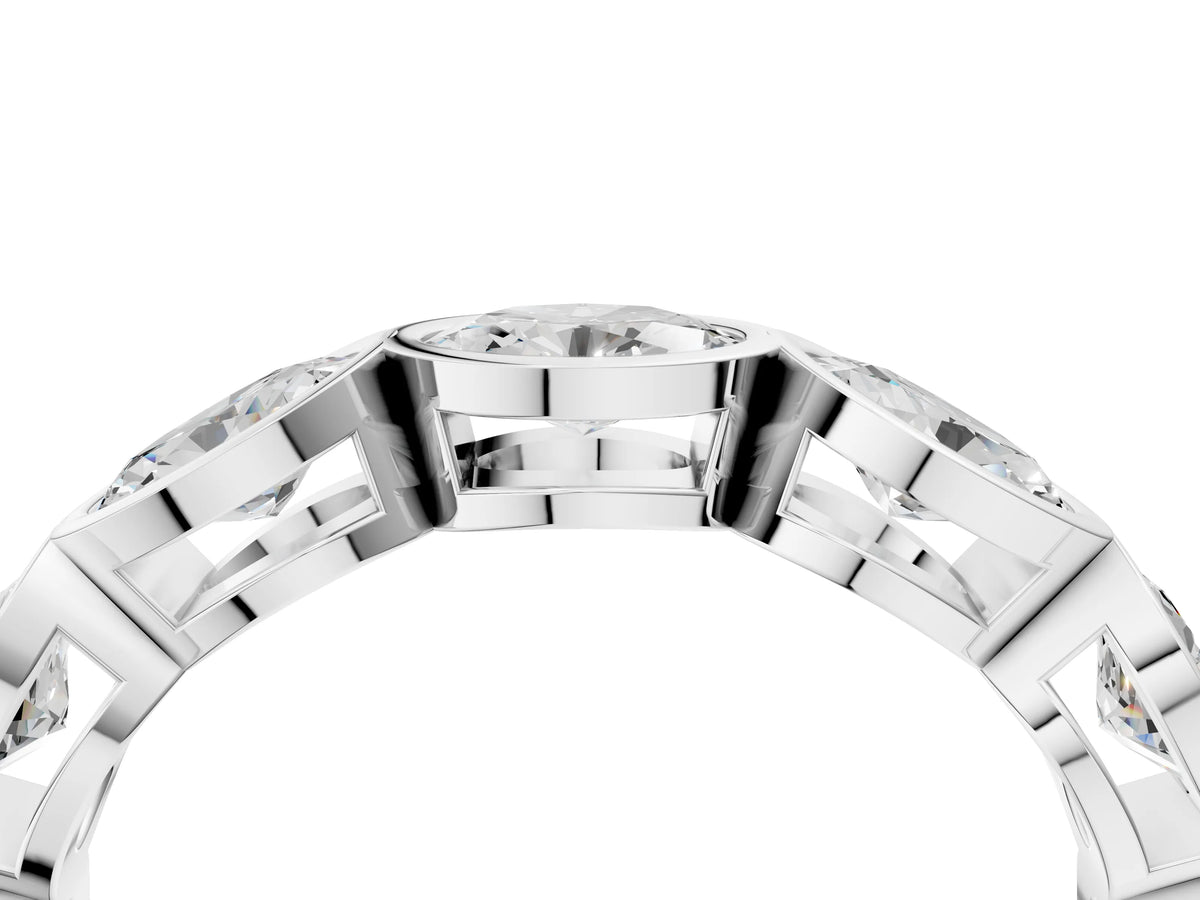 Platinum Oval Diamond Bezel Set Eternity Wedding Band