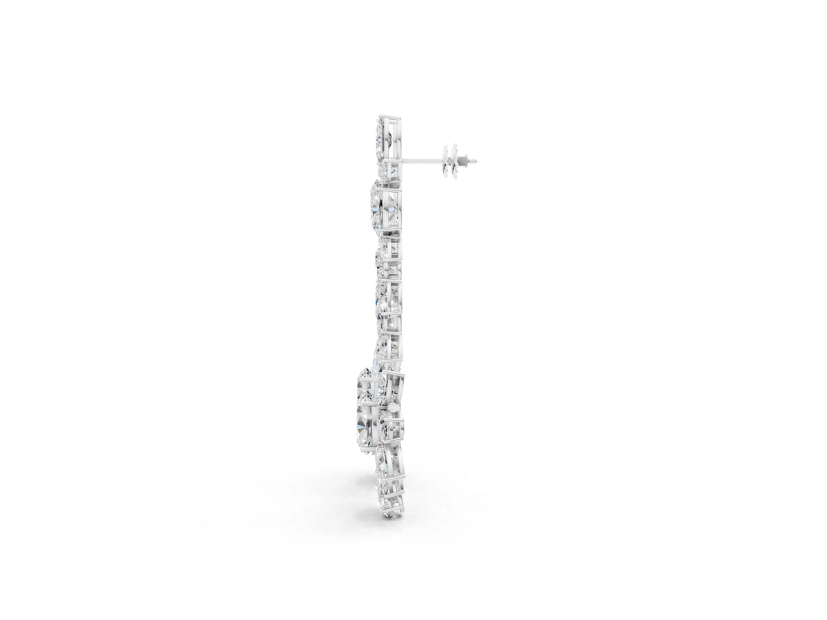 Platinum Oval, Pear, Marquise and Round Diamond Floral Cascade Drop Earrings