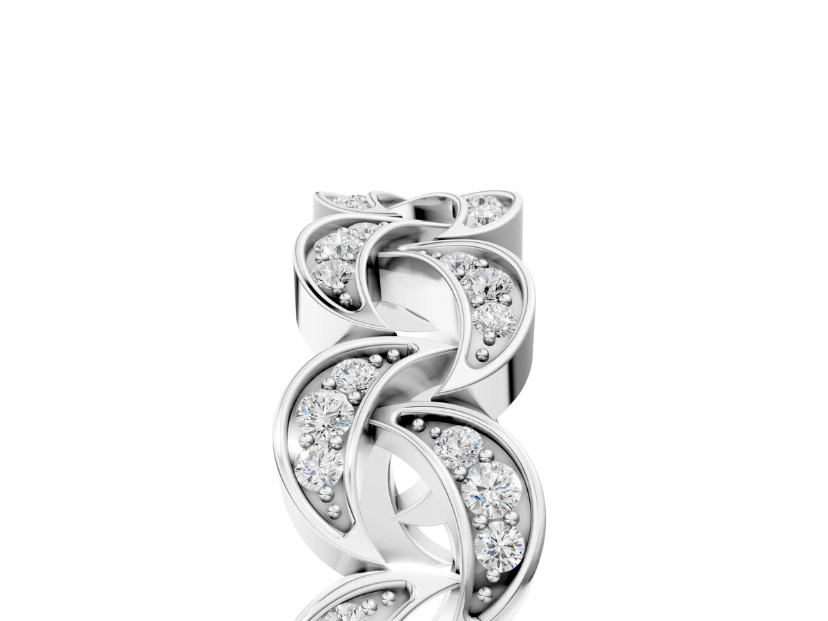Platinum Pavé Round Diamond Interlocking Eternity Band with Bezel Prong Setting