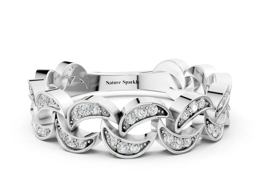 Platinum Pavé Round Diamond Interlocking Eternity Band with Bezel Prong Setting