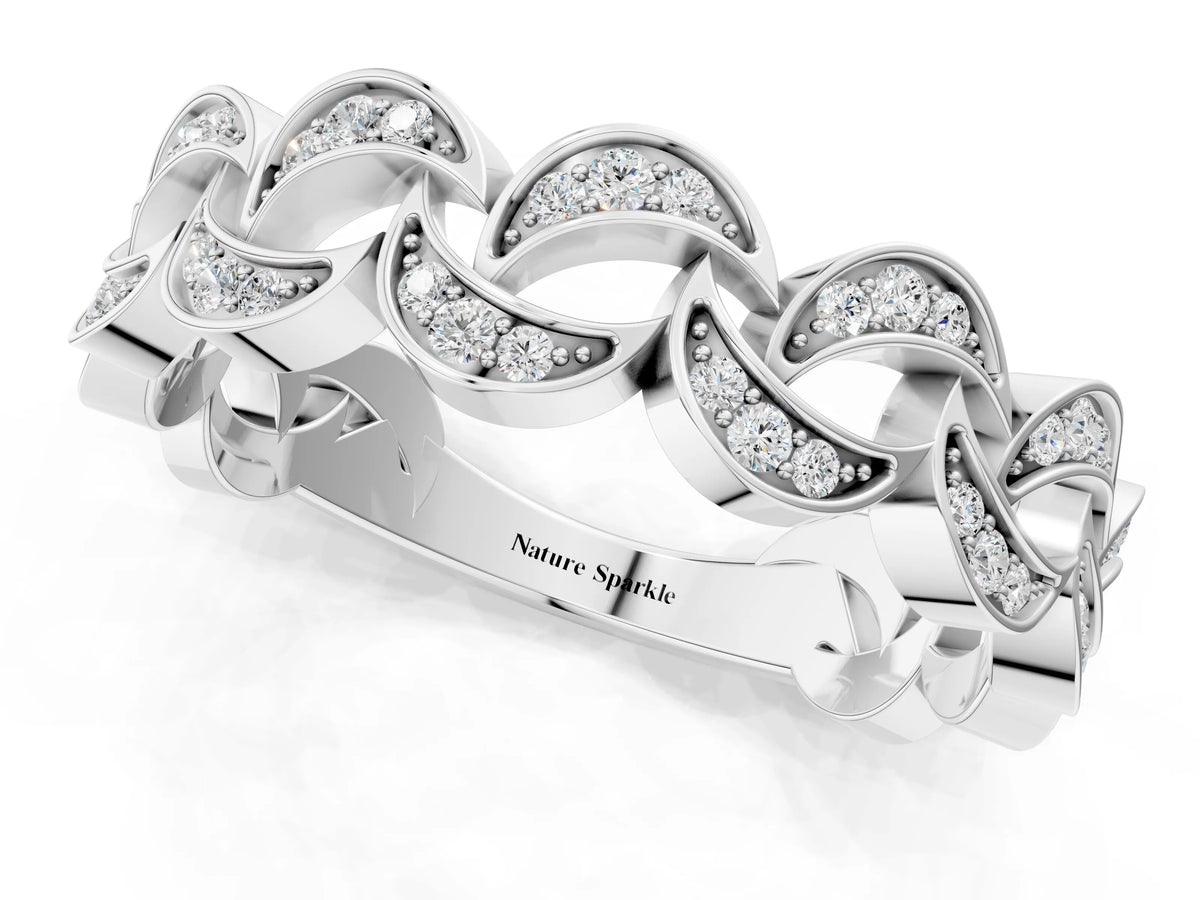 Platinum Pavé Round Diamond Interlocking Eternity Band with Bezel Prong Setting