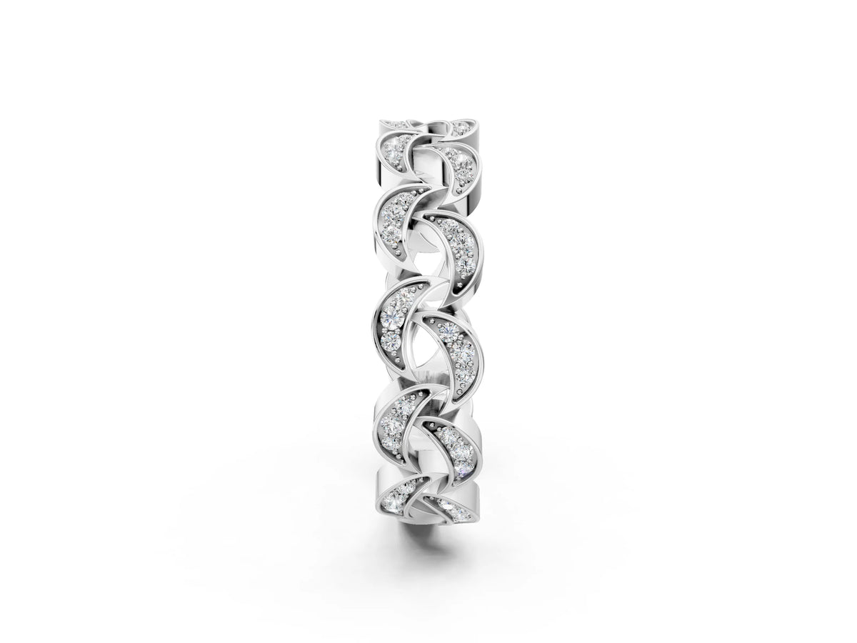 Platinum Pavé Round Diamond Interlocking Eternity Band with Bezel Prong Setting