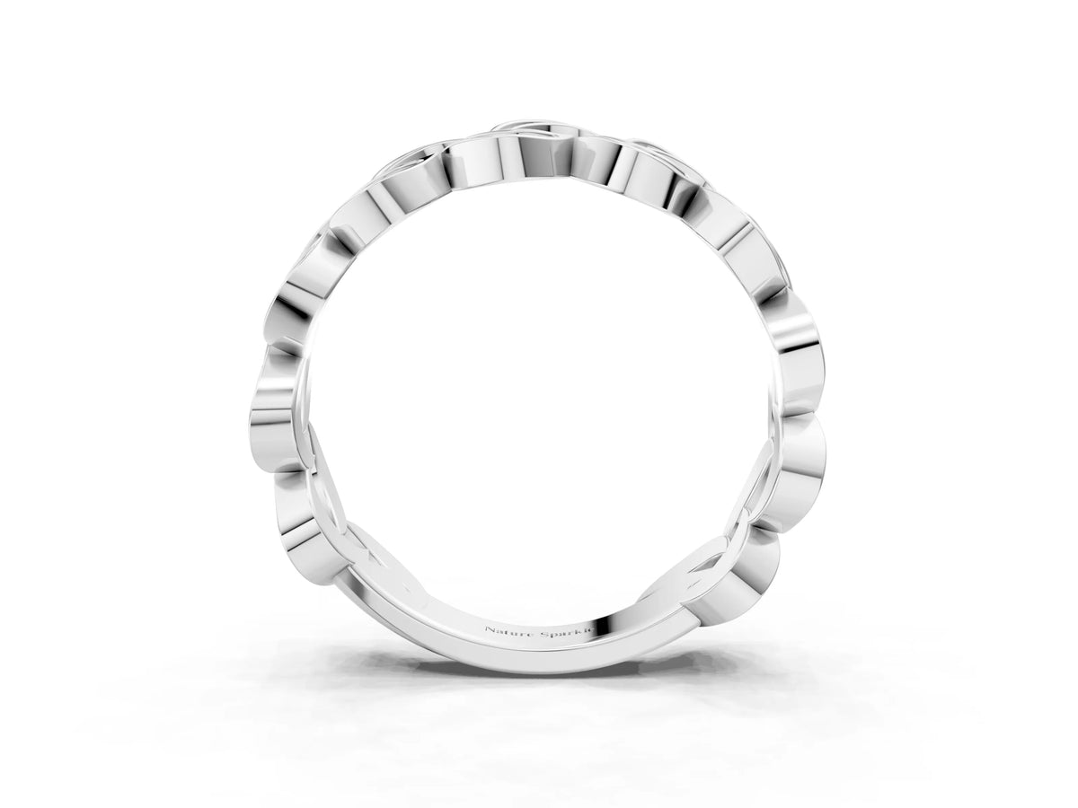 Platinum Pavé Round Diamond Interlocking Eternity Band with Bezel Prong Setting