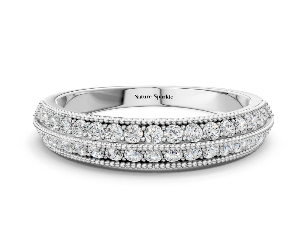 Platinum Pavé Round Diamond Milgrain Eternity Band