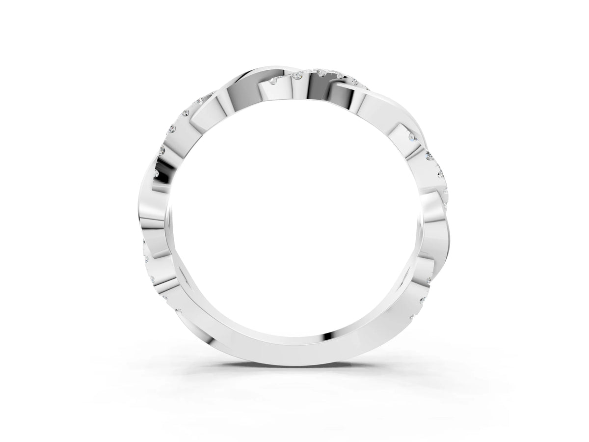 Platinum Pavé Round Diamond Twist Eternity Band with Shared Prong Setting