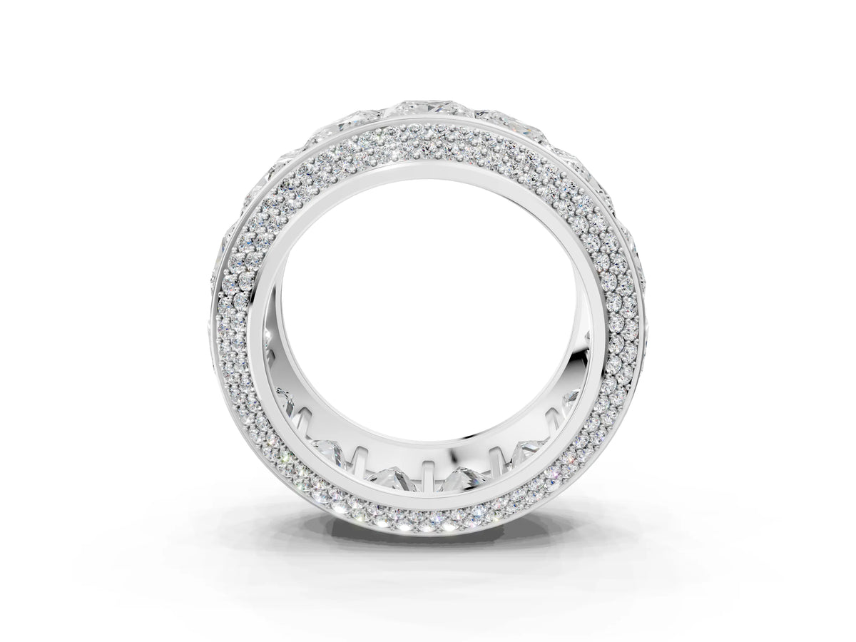 Platinum Princess Diamond Pavé Mens Wedding Band with Round Diamond Accents