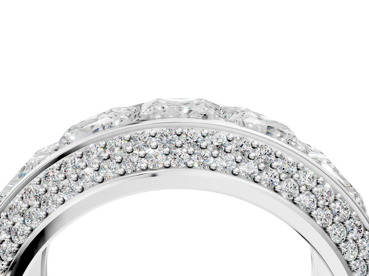 Platinum Princess Diamond Pavé Mens Wedding Band with Round Diamond Accents