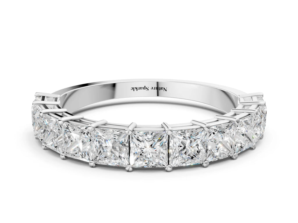 Platinum Princess cut diamond Half Eternity Band with Shared Prong Setting