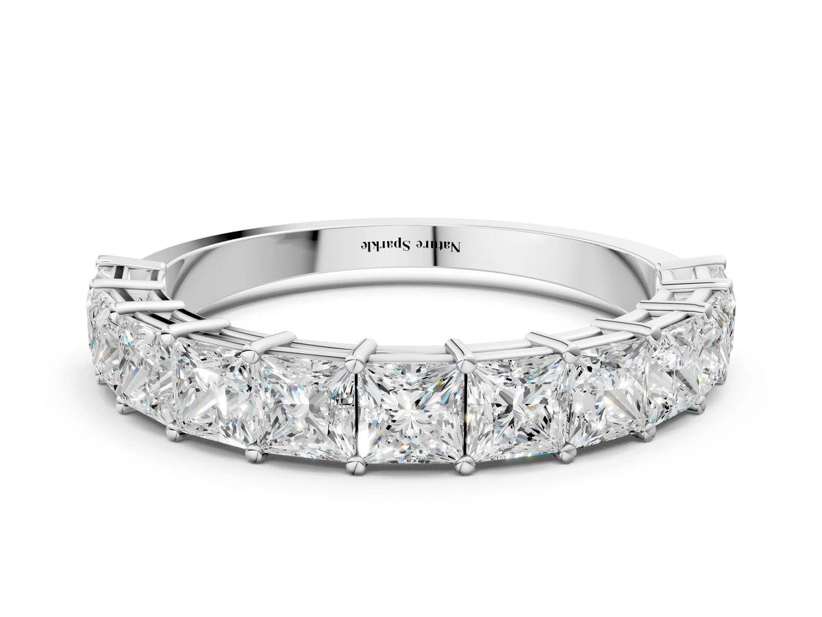 Platinum Princess cut diamond Half Eternity Band with Shared Prong Setting