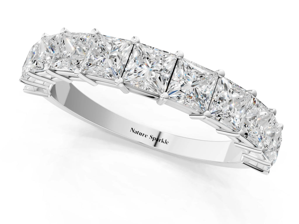 Platinum Princess cut diamond Half Eternity Band with Shared Prong Setting