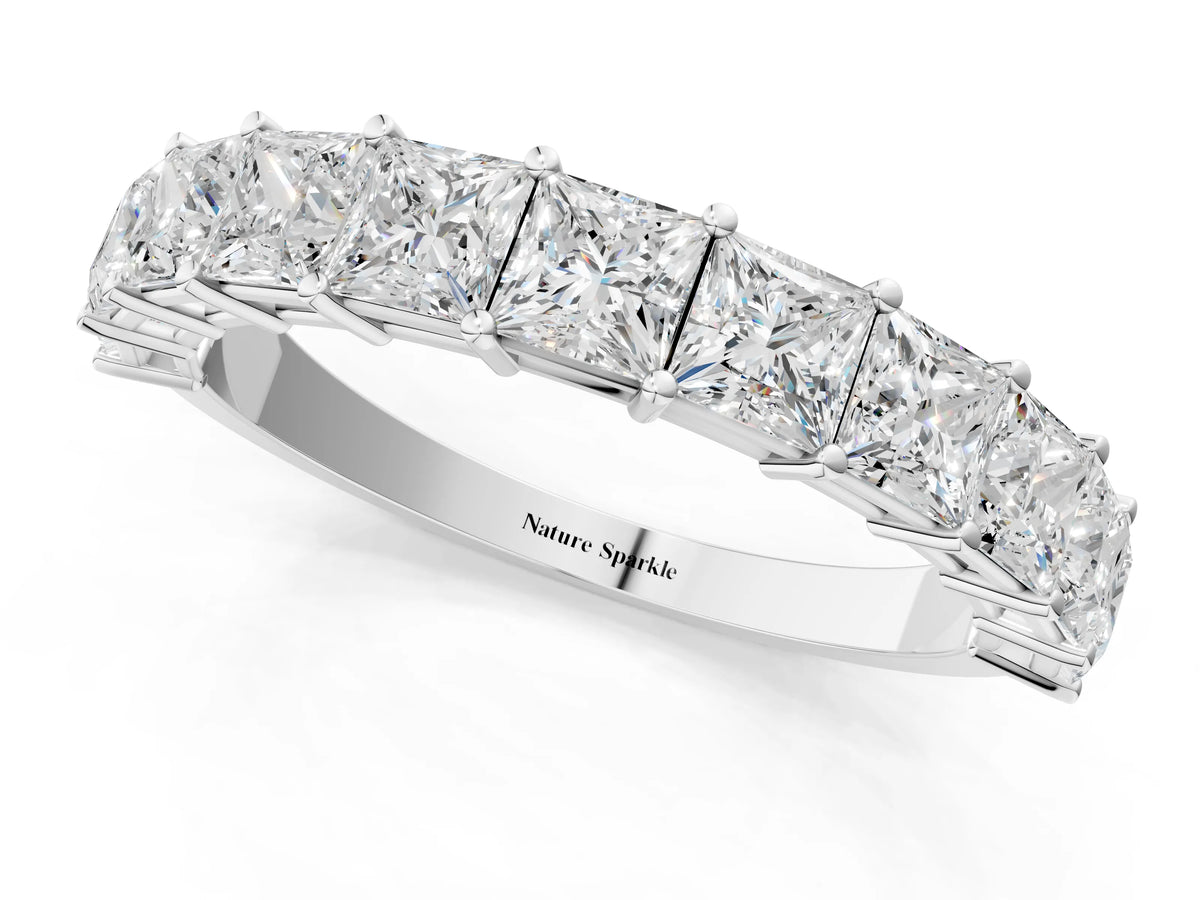 Platinum Princess cut diamond Half Eternity Band with Shared Prong Setting