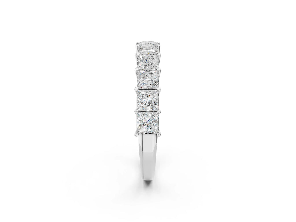 Platinum Princess cut diamond Half Eternity Band with Shared Prong Setting