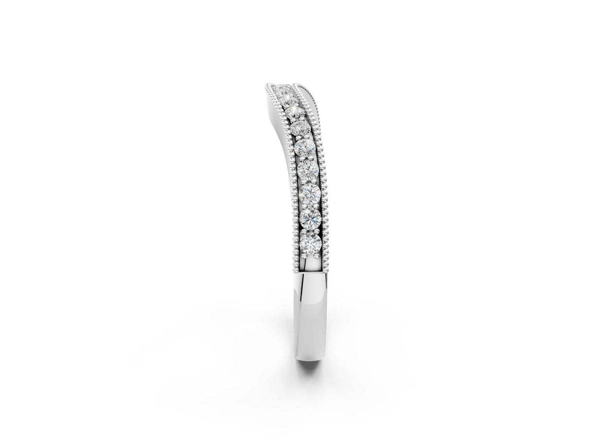 Platinum Round Brilliant Milgrain Bezel Set Diamond Wave Band