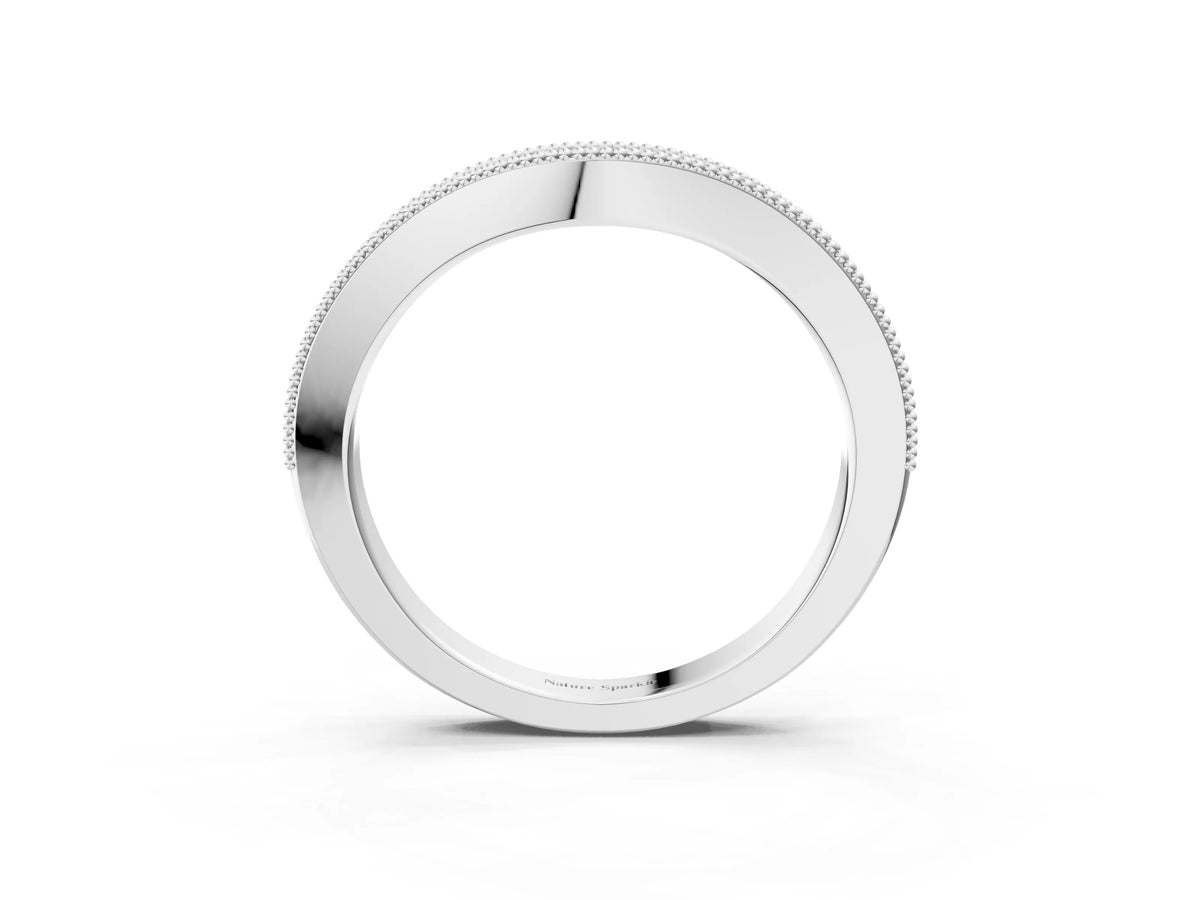 Platinum Round Brilliant Milgrain Bezel Set Diamond Wave Band
