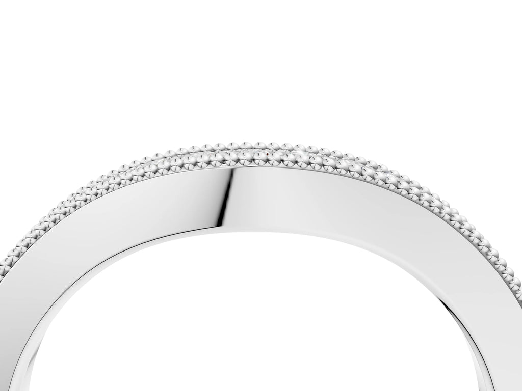 Platinum Round Brilliant Milgrain Bezel Set Diamond Wave Band