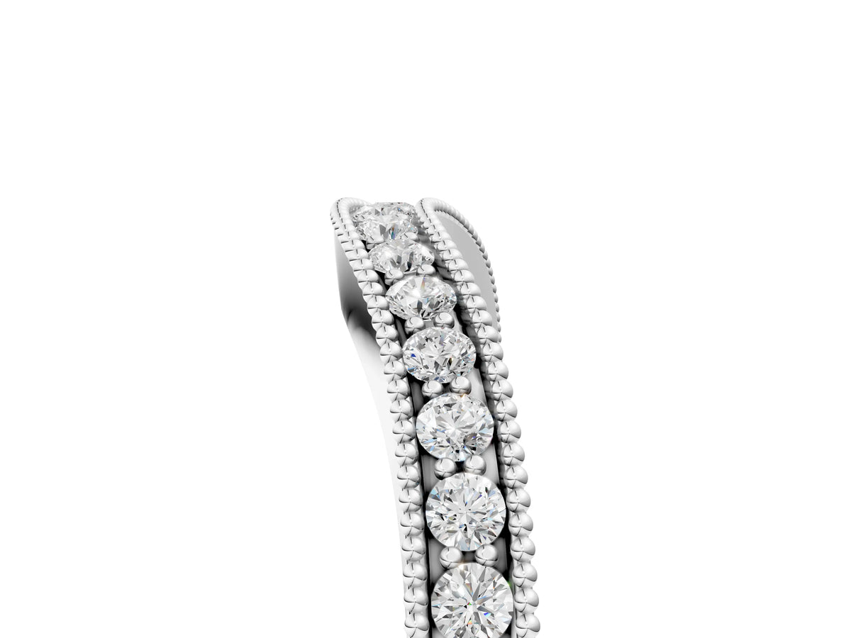 Platinum Round Brilliant Milgrain Bezel Set Diamond Wave Band
