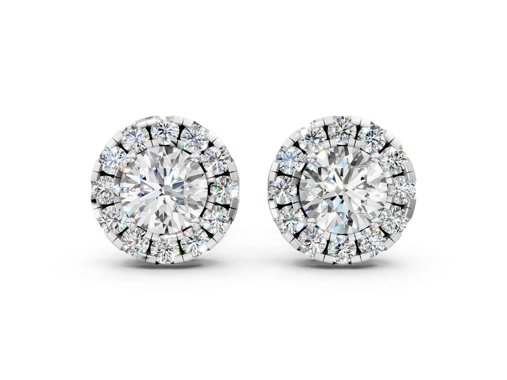 Platinum Round Cut Diamond Halo Stud Earrings