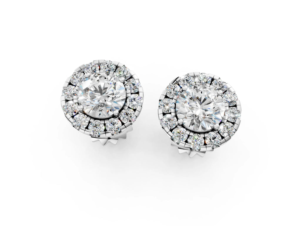 Platinum Round Cut Diamond Halo Stud Earrings