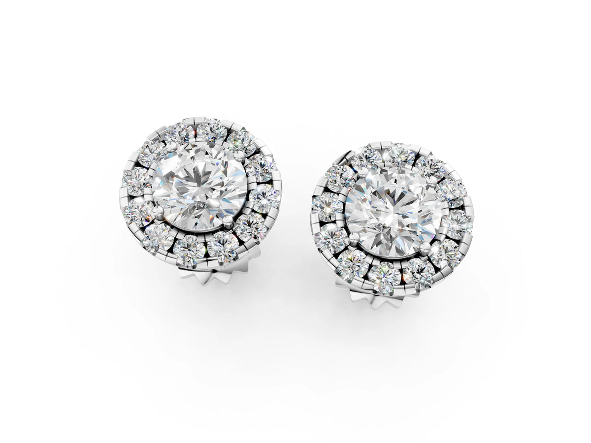 Platinum Round Cut Diamond Halo Stud Earrings