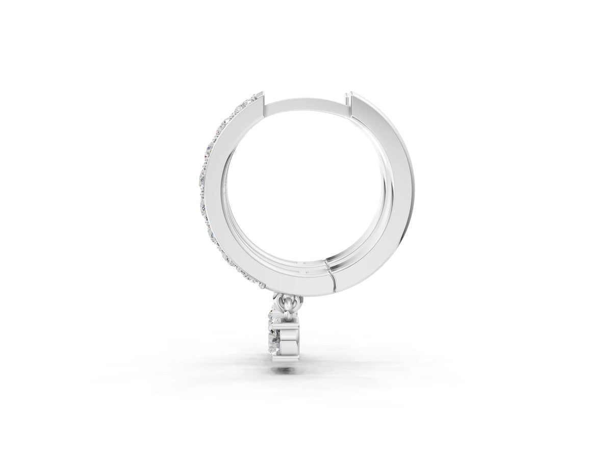 Platinum Round Cut Diamond Pavé Hoop Earrings with Drop Accent