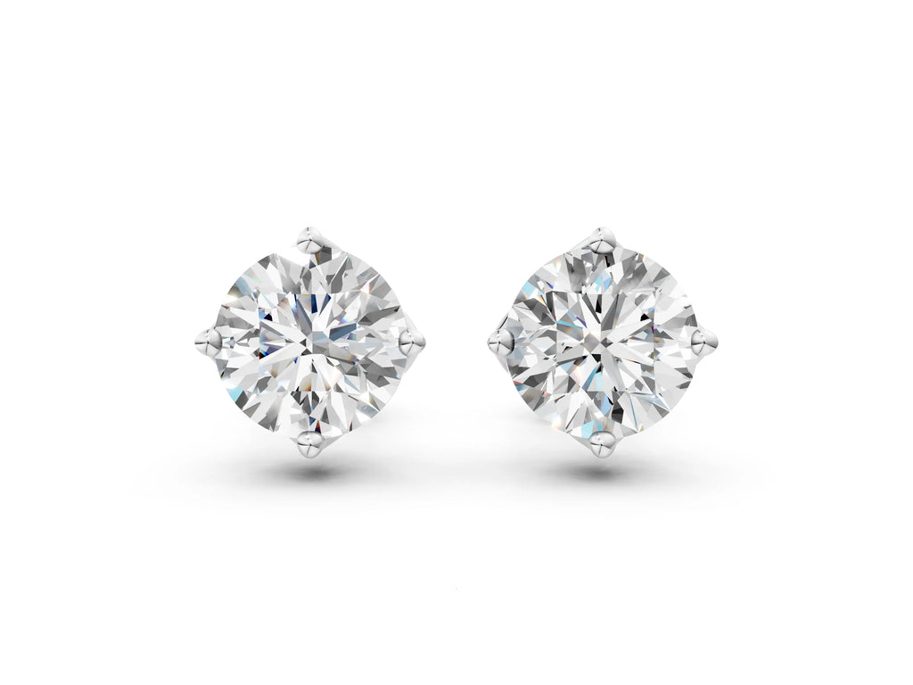 Platinum Round Diamond Flower Petal Solitaire Stud Earrings