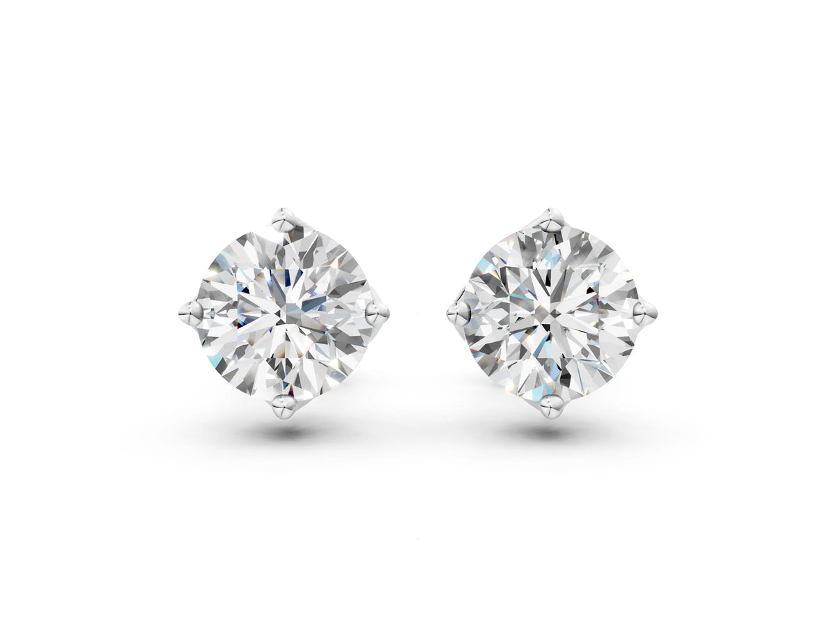 Platinum Round Diamond Flower Petal Solitaire Stud Earrings