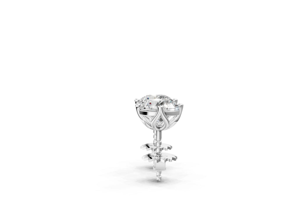 Platinum Round Diamond Flower Petal Solitaire Stud Earrings