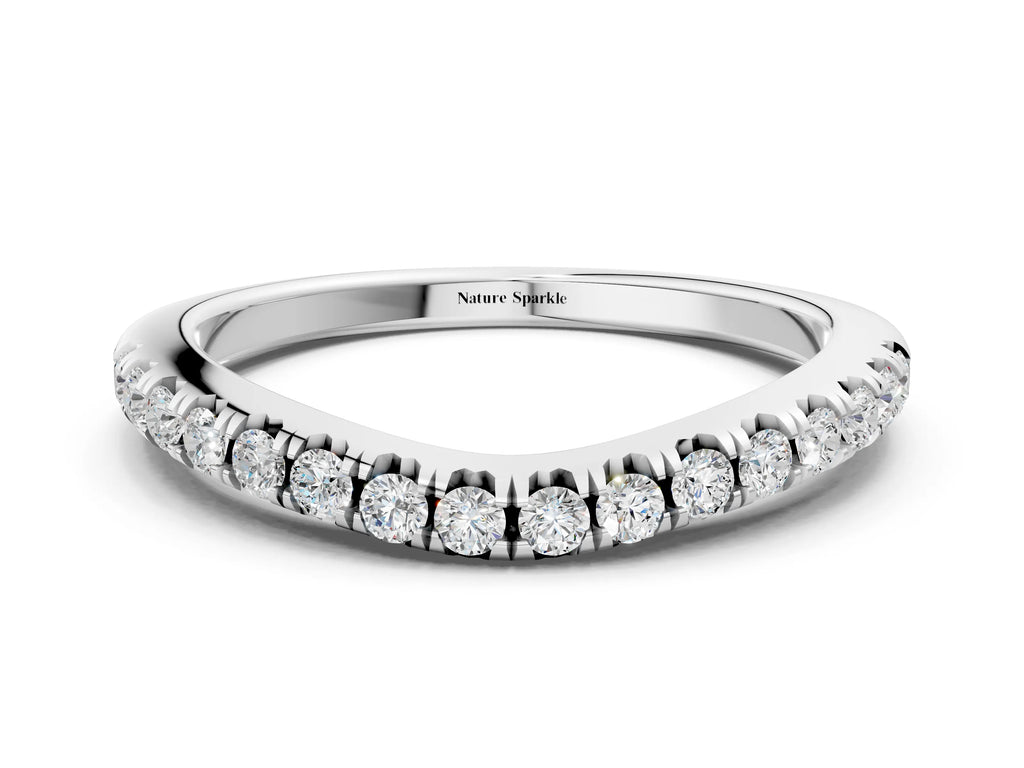Platinum Round Diamond Pavé Curved Band with Shared Prong Setting