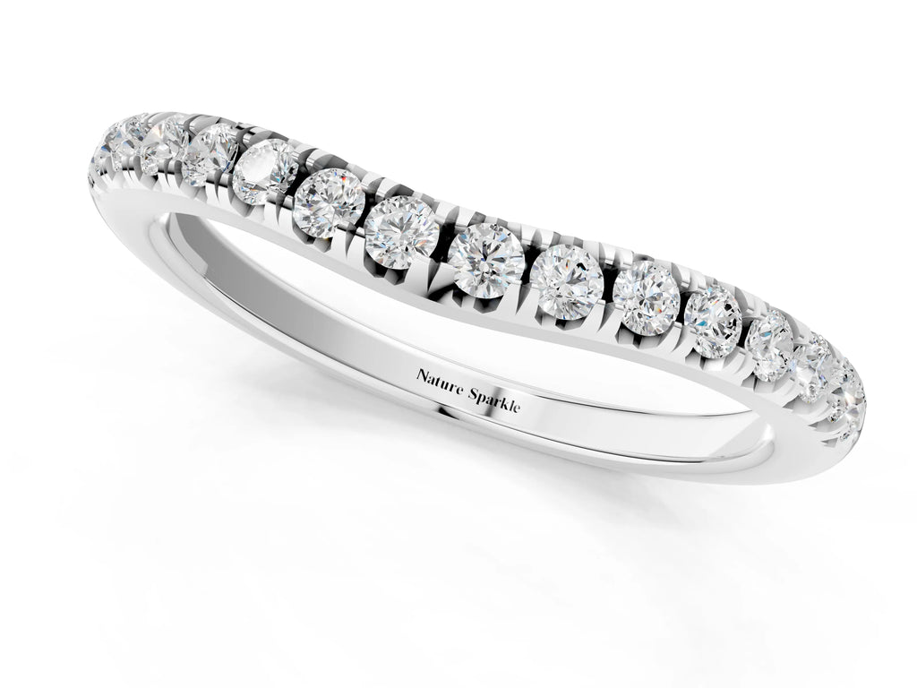 Platinum Round Diamond Pavé Curved Band with Shared Prong Setting